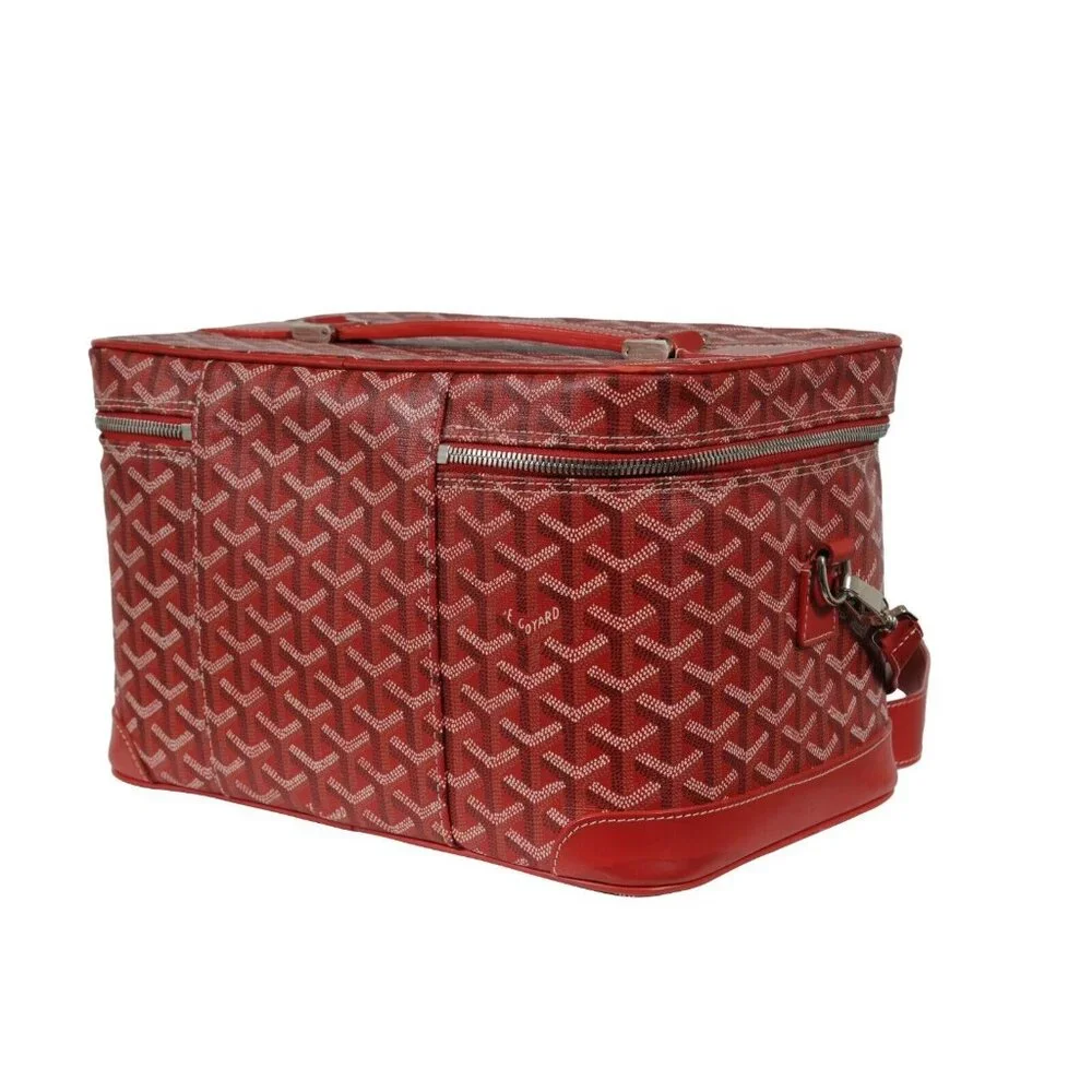 Goyard Vanity Train Case Red Canvas Crossbody Travel Bag Vintage Luggage Tote - Picture 7 of 16